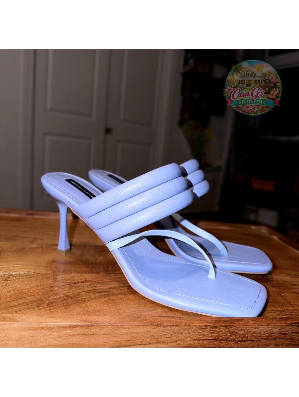 French Connection Valari Sandal Light Blue Padded Strap Thong Heel US 10 NIB